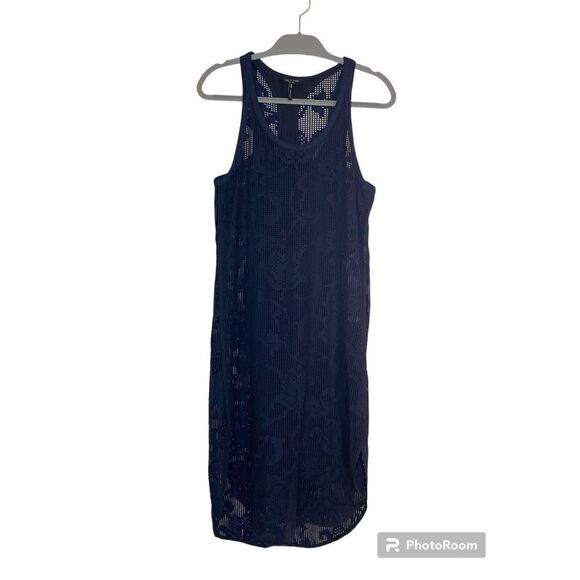 Rag & Bone Mesh Sleeveless Lace Lined Stella Midi Tank Dress Navy Blue Medium - Picture 1 of 4